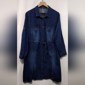 NWT Cashew Floral Denim Shirt Dress Womens 48 Blue Boho Retro 90s Y2K Casual